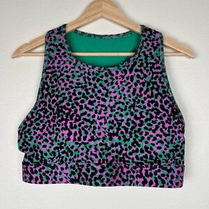 Fabletics Sports Bra Womens XL Purple Green Black Animal Print Racerback Workout